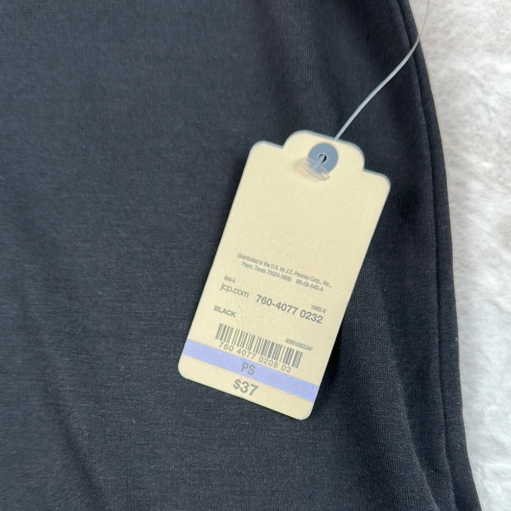 NWT St. John's Bay Black Fitted Short Sleeve T-Shirt (Long Shirt w/ Pockets) - Picture 3 of 8